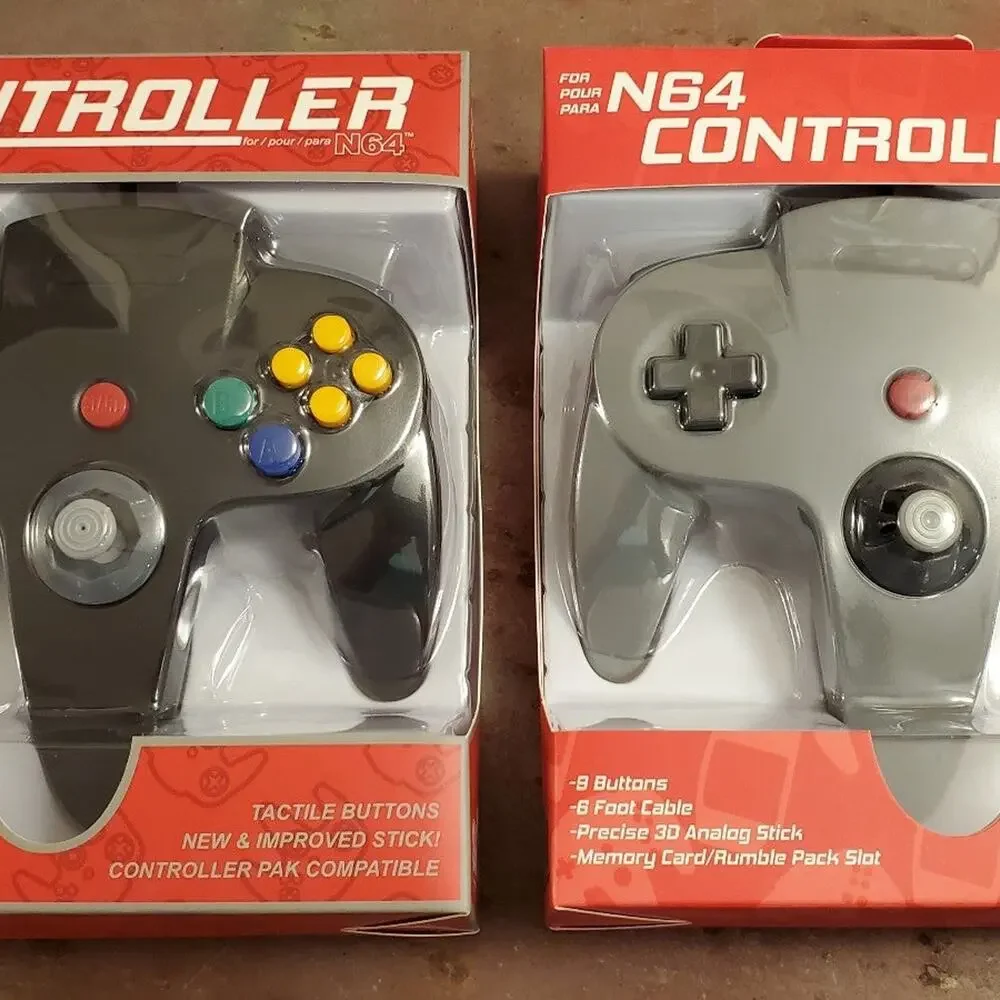 2 N64 Controllers - Grey & Black (NEW) - Nintendo64 - Old Skool